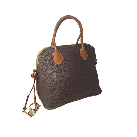 Gorgeous Dooney & Bourke Brown and Tan Leather Dome Type Tote Bag - Picture 3 of 10